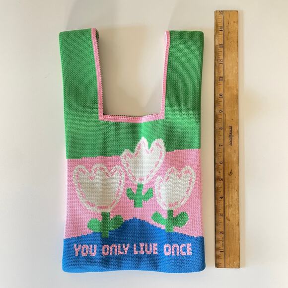 Knit Knot Handbag YOLO Small Tulips You Only Live Once HUIHUO Purse - Picture 5 of 8